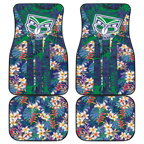 New Zealand Warriors Car Mats Tropical Polynesian Floral Pattern With Green And Blue Accents