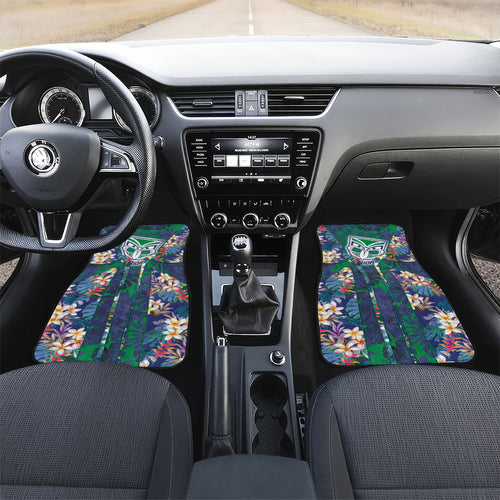 New Zealand Warriors Car Mats Tropical Polynesian Floral Pattern With Green And Blue Accents