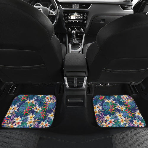 New Zealand Warriors Car Mats Tropical Polynesian Floral Pattern With Green And Blue Accents