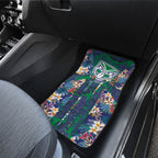New Zealand Warriors Car Mats Tropical Polynesian Floral Pattern With Green And Blue Accents