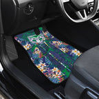 New Zealand Warriors Car Mats Tropical Polynesian Floral Pattern With Green And Blue Accents