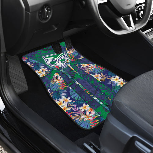 New Zealand Warriors Car Mats Tropical Polynesian Floral Pattern With Green And Blue Accents