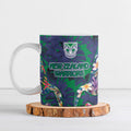 New Zealand Warriors Ceramic Mug Tropical Polynesian Floral Pattern With Green And Blue Accents