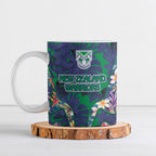 New Zealand Warriors Ceramic Mug Tropical Polynesian Floral Pattern With Green And Blue Accents