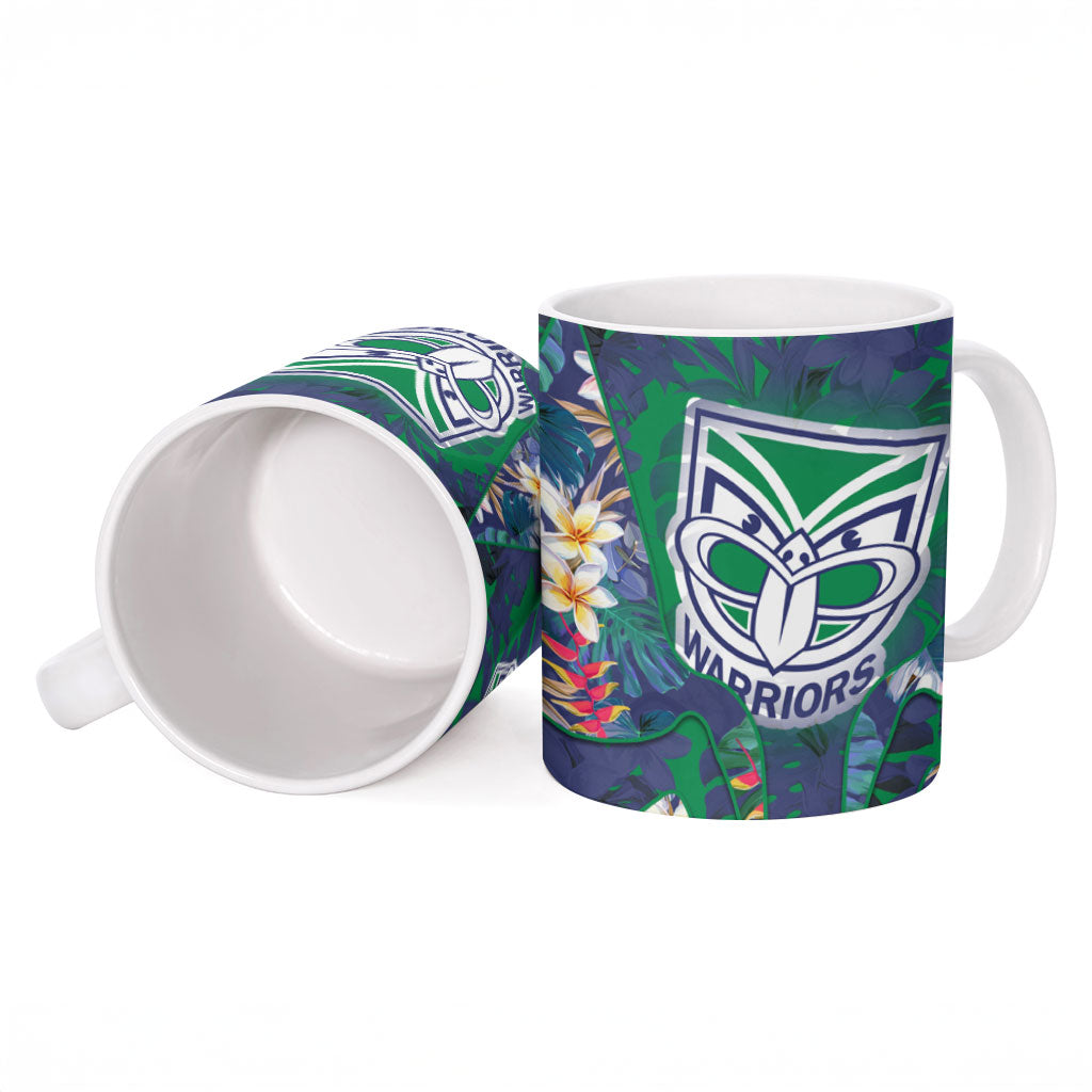 New Zealand Warriors Ceramic Mug Tropical Polynesian Floral Pattern With Green And Blue Accents