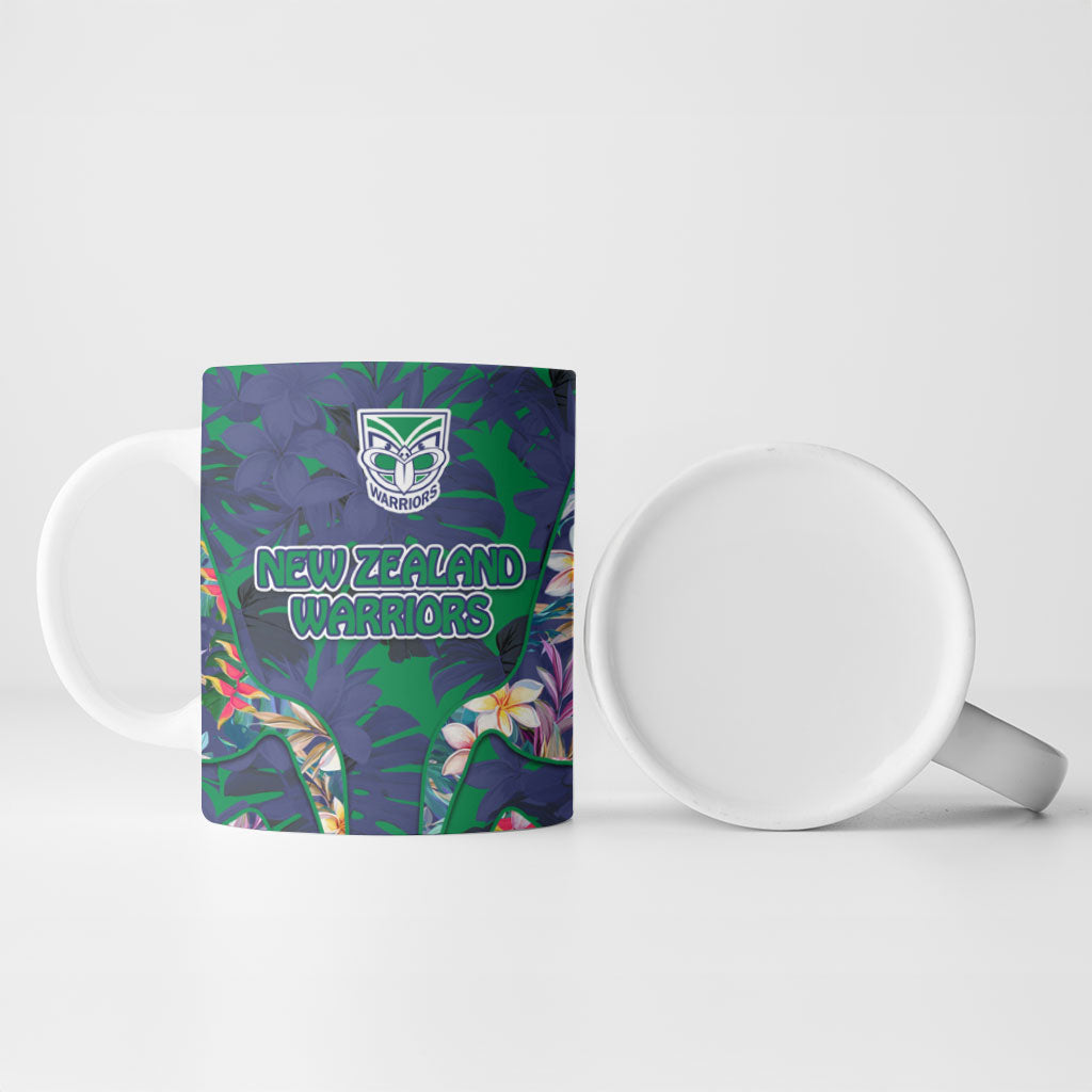 New Zealand Warriors Ceramic Mug Tropical Polynesian Floral Pattern With Green And Blue Accents