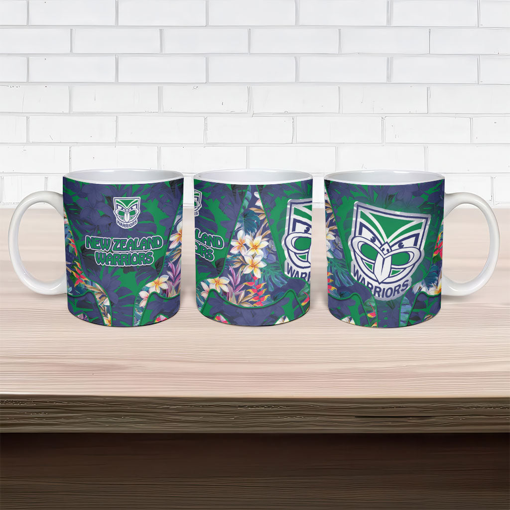 New Zealand Warriors Ceramic Mug Tropical Polynesian Floral Pattern With Green And Blue Accents