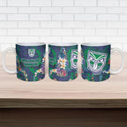 New Zealand Warriors Ceramic Mug Tropical Polynesian Floral Pattern With Green And Blue Accents