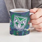 New Zealand Warriors Ceramic Mug Tropical Polynesian Floral Pattern With Green And Blue Accents