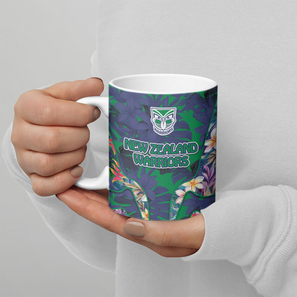 New Zealand Warriors Ceramic Mug Tropical Polynesian Floral Pattern With Green And Blue Accents