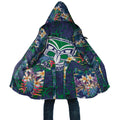 New Zealand Warriors Cloak Tropical Polynesian Floral Pattern With Green And Blue Accents