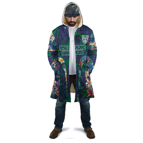 New Zealand Warriors Cloak Tropical Polynesian Floral Pattern With Green And Blue Accents