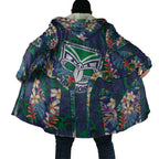 New Zealand Warriors Cloak Tropical Polynesian Floral Pattern With Green And Blue Accents