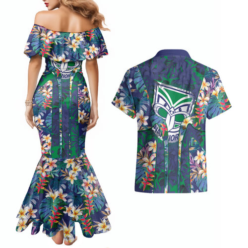 New Zealand Warriors Couples Matching Mermaid Dress and Hawaiian Shirt Tropical Polynesian Floral Pattern With Green And Blue Accents