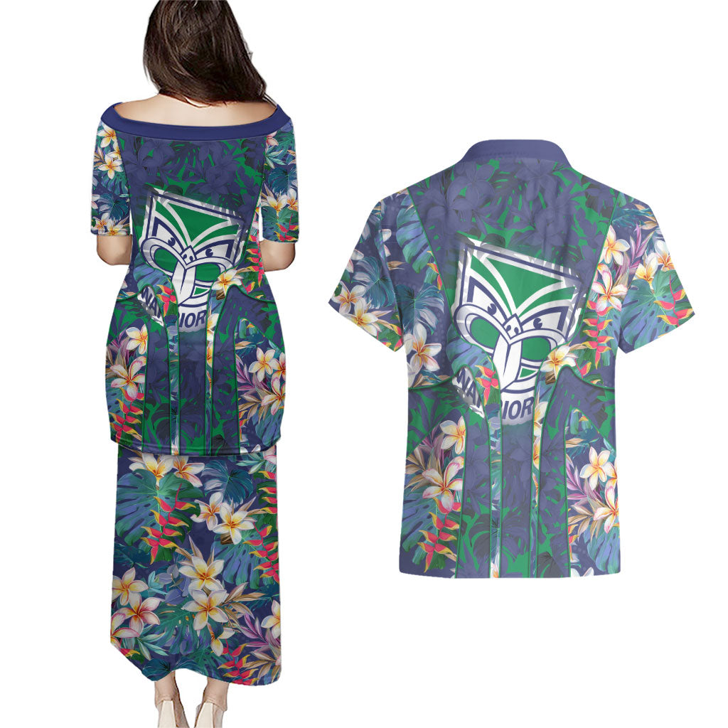 New Zealand Warriors Couples Matching Puletasi and Hawaiian Shirt Tropical Polynesian Floral Pattern With Green And Blue Accents