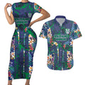 New Zealand Warriors Couples Matching Short Sleeve Bodycon Dress and Hawaiian Shirt Tropical Polynesian Floral Pattern With Green And Blue Accents