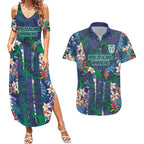 New Zealand Warriors Couples Matching Summer Maxi Dress and Hawaiian Shirt Tropical Polynesian Floral Pattern With Green And Blue Accents