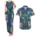 New Zealand Warriors Couples Matching Tank Maxi Dress and Hawaiian Shirt Tropical Polynesian Floral Pattern With Green And Blue Accents