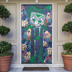 New Zealand Warriors Door Cover Tropical Polynesian Floral Pattern With Green And Blue Accents