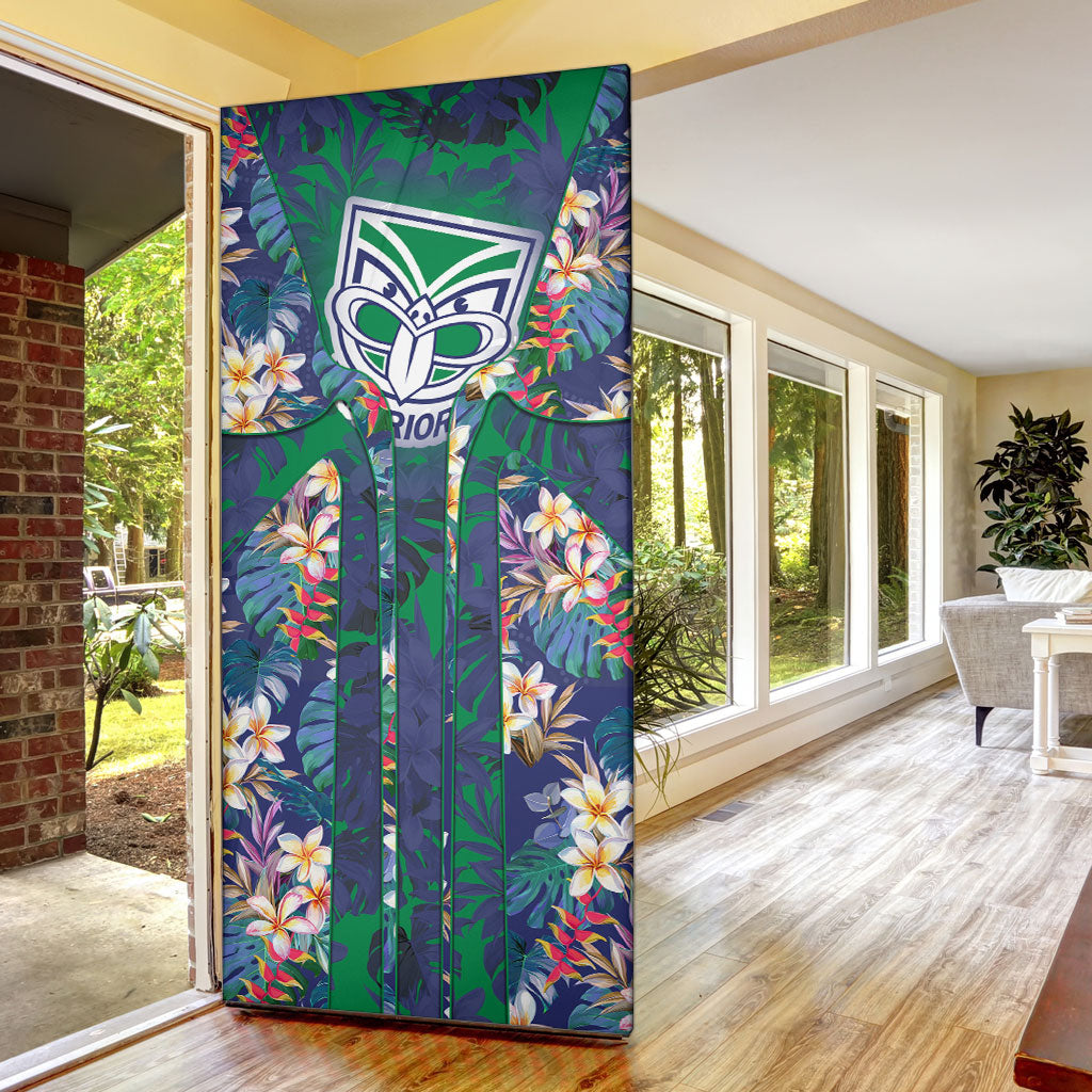 New Zealand Warriors Door Cover Tropical Polynesian Floral Pattern With Green And Blue Accents