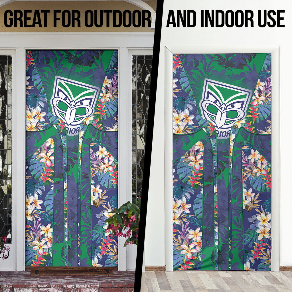 New Zealand Warriors Door Cover Tropical Polynesian Floral Pattern With Green And Blue Accents
