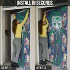 New Zealand Warriors Door Cover Tropical Polynesian Floral Pattern With Green And Blue Accents