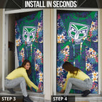 New Zealand Warriors Door Cover Tropical Polynesian Floral Pattern With Green And Blue Accents