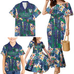 New Zealand Warriors Family Matching Mermaid Dress and Hawaiian Shirt Tropical Polynesian Floral Pattern With Green And Blue Accents