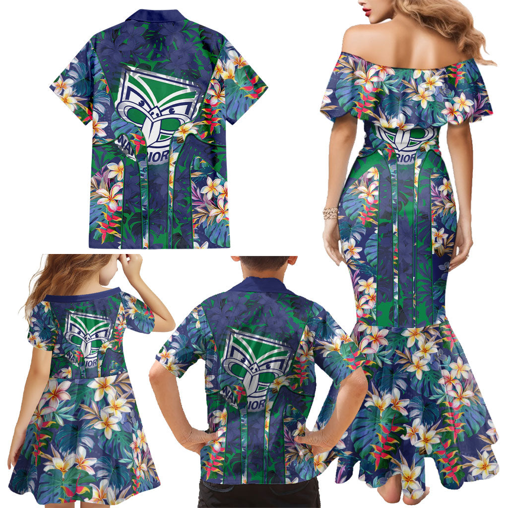 New Zealand Warriors Family Matching Mermaid Dress and Hawaiian Shirt Tropical Polynesian Floral Pattern With Green And Blue Accents