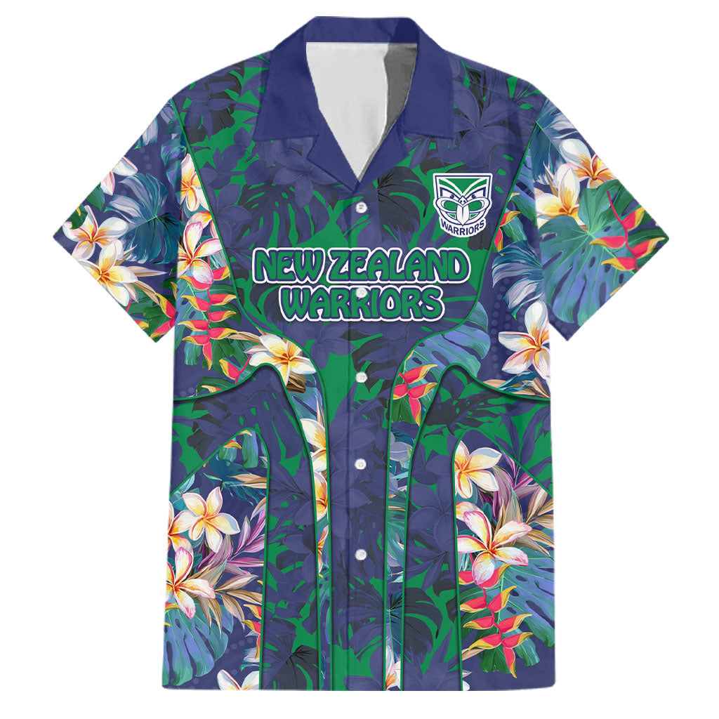New Zealand Warriors Family Matching Off Shoulder Maxi Dress and Hawaiian Shirt Tropical Polynesian Floral Pattern With Green And Blue Accents