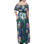 New Zealand Warriors Family Matching Off Shoulder Maxi Dress and Hawaiian Shirt Tropical Polynesian Floral Pattern With Green And Blue Accents