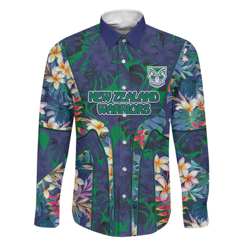 New Zealand Warriors Family Matching Off Shoulder Short Dress and Hawaiian Shirt Tropical Polynesian Floral Pattern With Green And Blue Accents