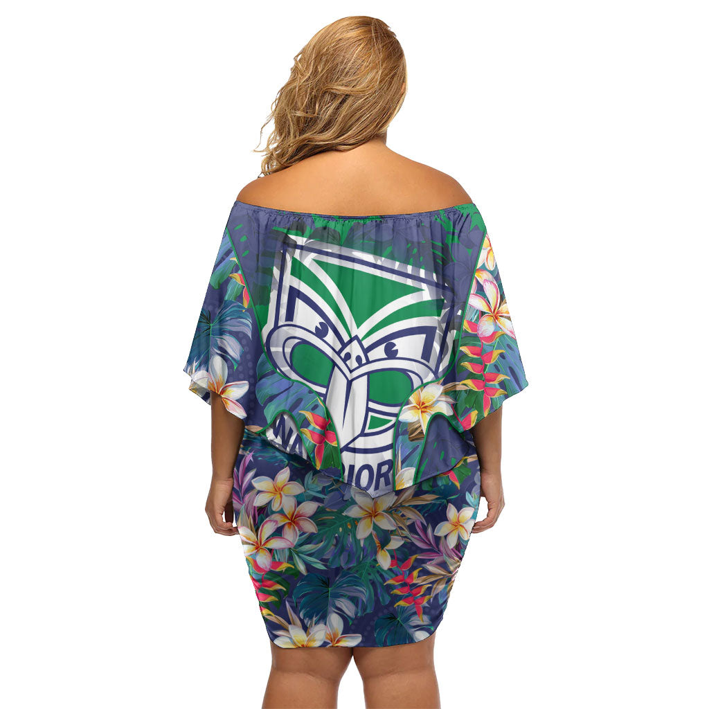 New Zealand Warriors Family Matching Off Shoulder Short Dress and Hawaiian Shirt Tropical Polynesian Floral Pattern With Green And Blue Accents