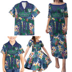 New Zealand Warriors Family Matching Puletasi and Hawaiian Shirt Tropical Polynesian Floral Pattern With Green And Blue Accents