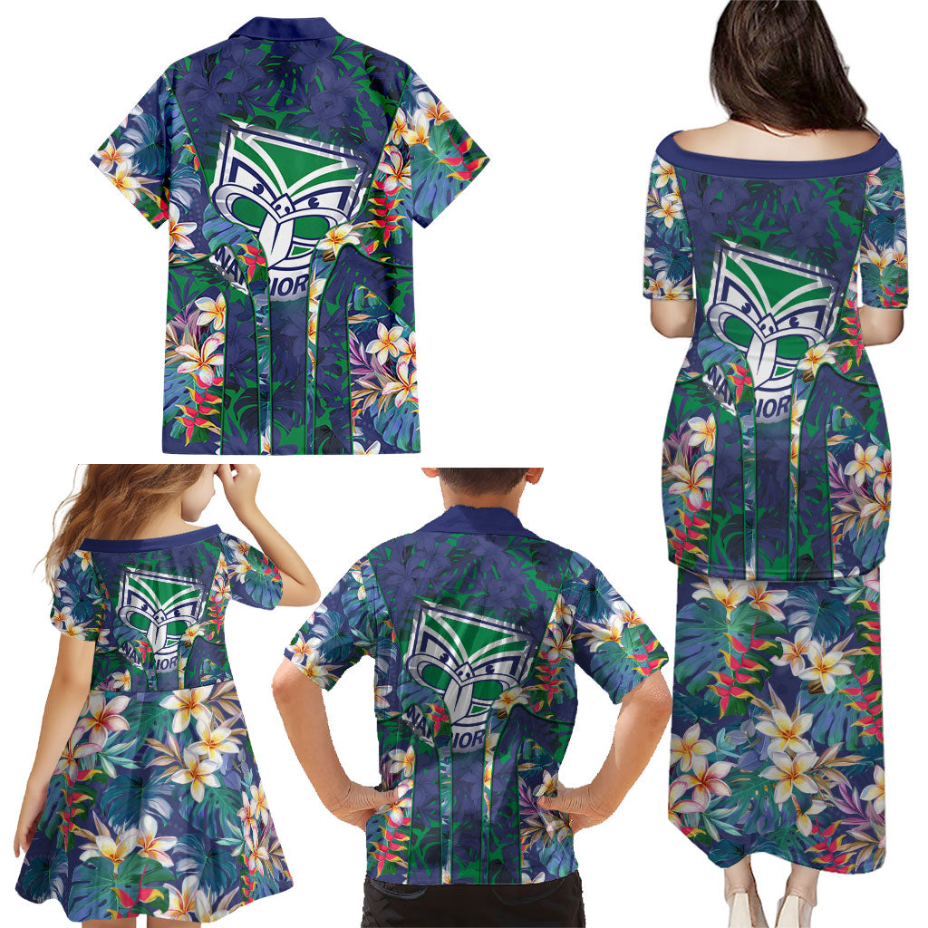 New Zealand Warriors Family Matching Puletasi and Hawaiian Shirt Tropical Polynesian Floral Pattern With Green And Blue Accents