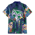 New Zealand Warriors Family Matching Puletasi and Hawaiian Shirt Tropical Polynesian Floral Pattern With Green And Blue Accents
