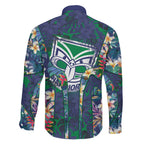 New Zealand Warriors Family Matching Short Sleeve Bodycon Dress and Hawaiian Shirt Tropical Polynesian Floral Pattern With Green And Blue Accents
