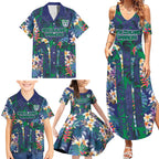 New Zealand Warriors Family Matching Summer Maxi Dress and Hawaiian Shirt Tropical Polynesian Floral Pattern With Green And Blue Accents