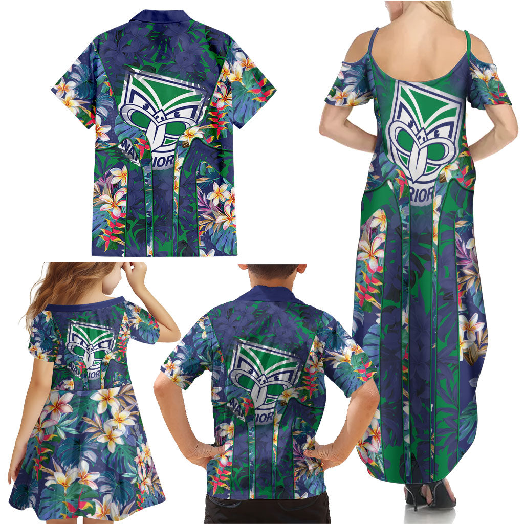 New Zealand Warriors Family Matching Summer Maxi Dress and Hawaiian Shirt Tropical Polynesian Floral Pattern With Green And Blue Accents