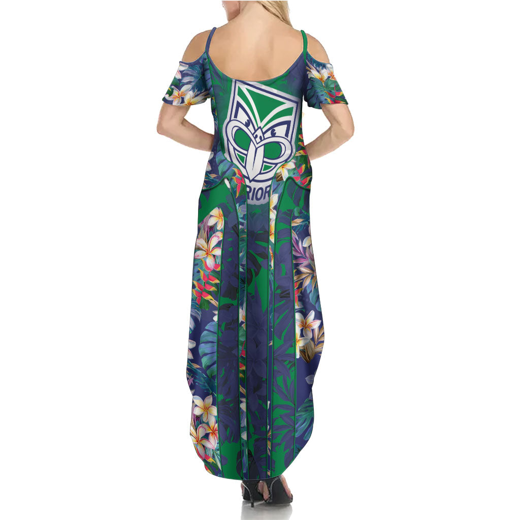 New Zealand Warriors Family Matching Summer Maxi Dress and Hawaiian Shirt Tropical Polynesian Floral Pattern With Green And Blue Accents