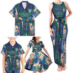 New Zealand Warriors Family Matching Tank Maxi Dress and Hawaiian Shirt Tropical Polynesian Floral Pattern With Green And Blue Accents