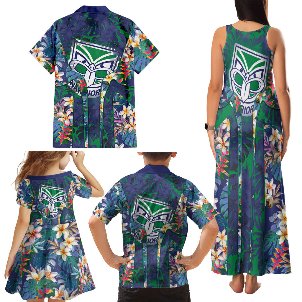 New Zealand Warriors Family Matching Tank Maxi Dress and Hawaiian Shirt Tropical Polynesian Floral Pattern With Green And Blue Accents