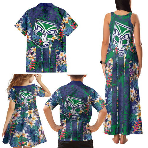 New Zealand Warriors Family Matching Tank Maxi Dress and Hawaiian Shirt Tropical Polynesian Floral Pattern With Green And Blue Accents