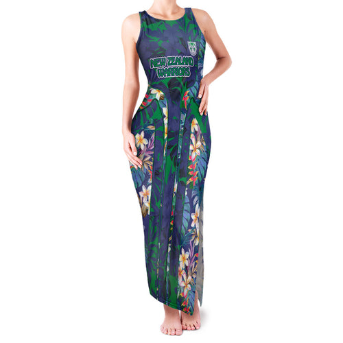 New Zealand Warriors Family Matching Tank Maxi Dress and Hawaiian Shirt Tropical Polynesian Floral Pattern With Green And Blue Accents