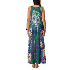 New Zealand Warriors Family Matching Tank Maxi Dress and Hawaiian Shirt Tropical Polynesian Floral Pattern With Green And Blue Accents