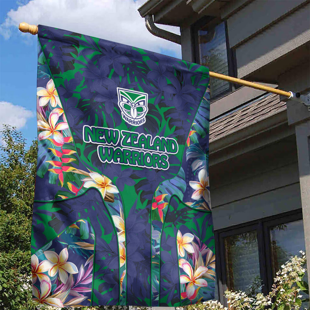 New Zealand Warriors Garden Flag Tropical Polynesian Floral Pattern With Green And Blue Accents