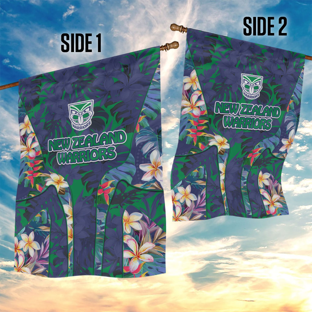 New Zealand Warriors Garden Flag Tropical Polynesian Floral Pattern With Green And Blue Accents