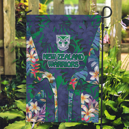 New Zealand Warriors Garden Flag Tropical Polynesian Floral Pattern With Green And Blue Accents
