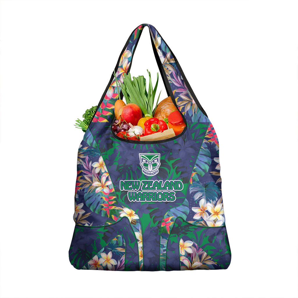New Zealand Warriors Grocery Bag Tropical Polynesian Floral Pattern With Green And Blue Accents