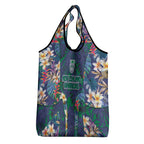 New Zealand Warriors Grocery Bag Tropical Polynesian Floral Pattern With Green And Blue Accents